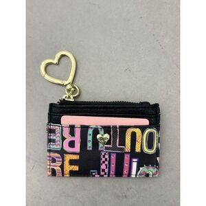 Juicy Couture Black Multi Logo Print Card Case Wallet Heart Keychain NWT Y2K
